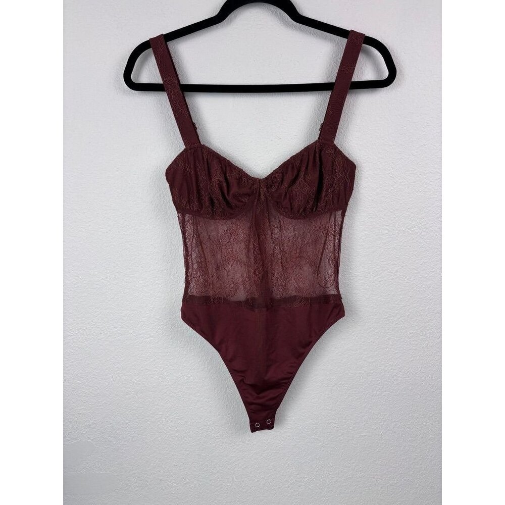 Danielle Bernstein women's 4‎ rust brown lace bodysuit sleeveless sexy